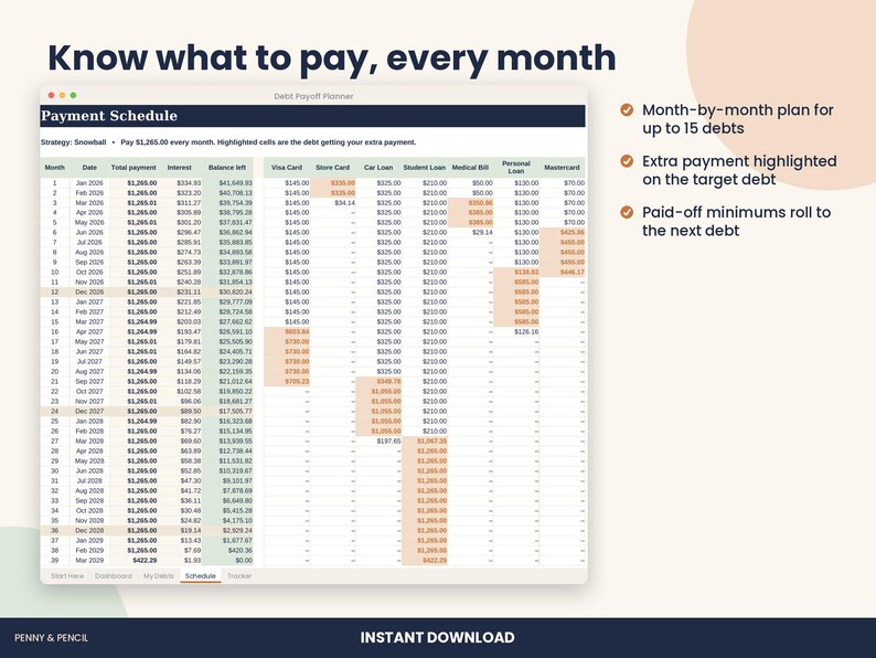 Debt Payoff Planner Spreadsheet, Snowball and Avalanche for Excel & Google Sheets image 3