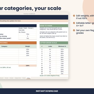 Teacher Gradebook Spreadsheet, Weighted Grade Calculator for Excel & Google Sheets Bild 5
