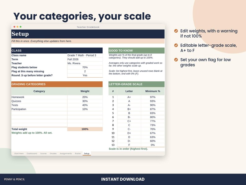 Teacher Gradebook Spreadsheet, Weighted Grade Calculator for Excel & Google Sheets Bild 5