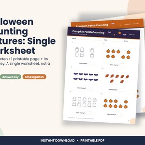 Halloween Counting Worksheet, Kindergarten Count to 10 Pictures (PDF Download) image 1