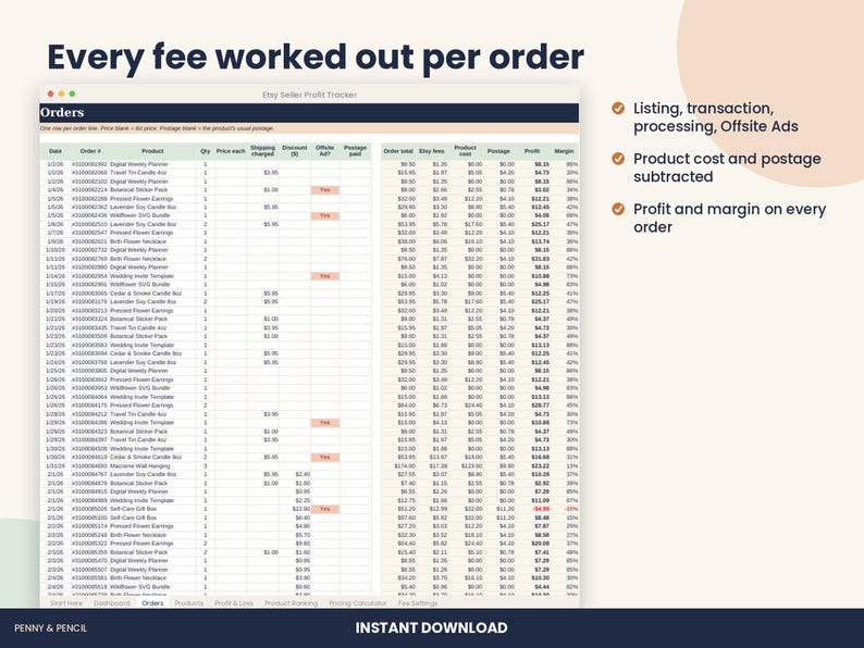Etsy Seller Profit Tracker Spreadsheet, Fee Calculator for Excel & Google Sheets image 3