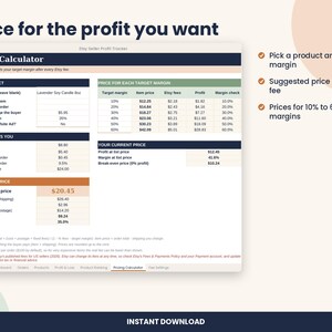 Etsy Seller Profit Tracker Spreadsheet, Fee Calculator for Excel & Google Sheets image 4