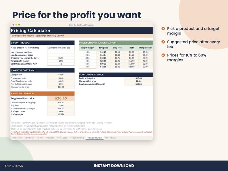 Etsy Seller Profit Tracker Spreadsheet, Fee Calculator for Excel & Google Sheets image 4