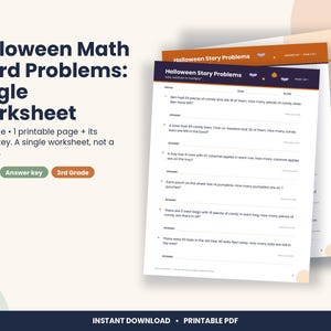 Halloween Math Word Problems Worksheet, 3rd Grade (PDF Download) image 1