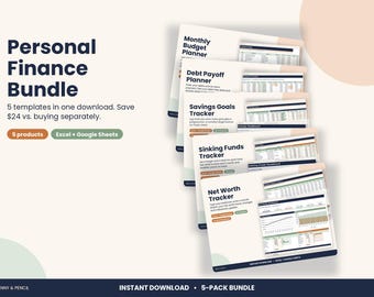 Personal Finance Bundle, 5 Budget Spreadsheet Templates for Excel & Google Sheets