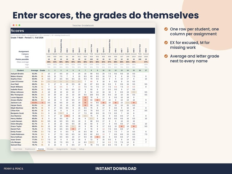 Teacher Gradebook Spreadsheet, Weighted Grade Calculator for Excel & Google Sheets Bild 3