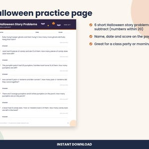 Halloween Word Problems Worksheet, 1st Grade Addition and Subtraction (PDF Download) image 2