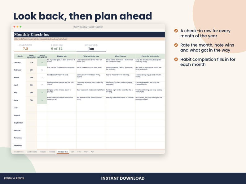 2027 Habit Tracker Spreadsheet, New Year Goal Planner for Excel & Google Sheets image 5