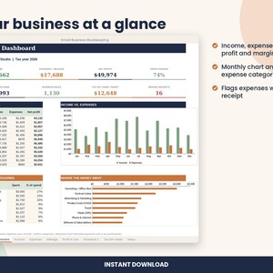 Small Business Bookkeeping Spreadsheet, Schedule C Expenses for Excel & Google Sheets image 2