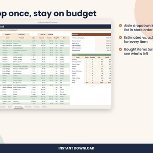 Thanksgiving and Christmas Dinner Planner Spreadsheet for Excel & Google Sheets image 4