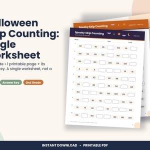 Hoja de trabajo de conteo salteado de Halloween, 2.º grado: Contar de 2 en 2, de 5 en 5 y de 10 en 10 (Descarga en PDF)