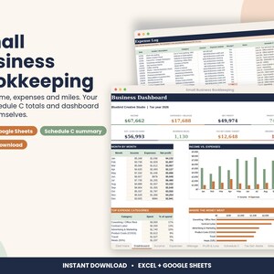 Small Business Bookkeeping Spreadsheet, Schedule C Expenses for Excel & Google Sheets image 1