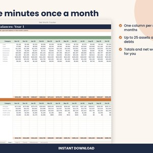 Net Worth Tracker Spreadsheet, Assets and Debts with Charts for Excel & Google Sheets image 3