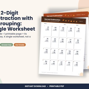 Thanksgiving 2-Digit Subtraction with Regrouping Worksheet, 2nd Grade (PDF Download) image 1
