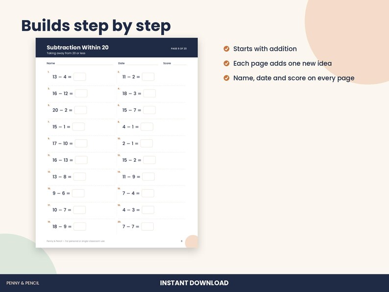 1st and 2nd Grade Math Worksheet Bundle, 5 Packs with Answer Keys (PDF Download) image 3