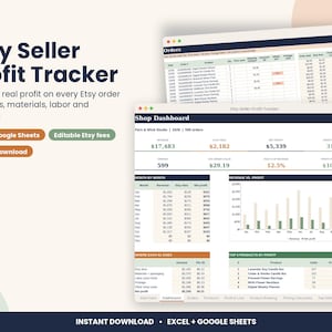 Etsy Seller Profit Tracker Spreadsheet, Fee Calculator for Excel & Google Sheets image 1