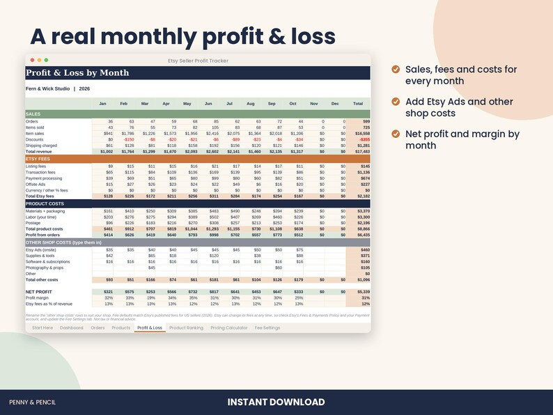 Etsy Seller Profit Tracker Spreadsheet, Fee Calculator for Excel & Google Sheets image 5