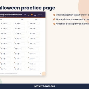 Halloween Multiplication Facts Worksheet, 3rd Grade Facts 0-10 (PDF Download) image 2