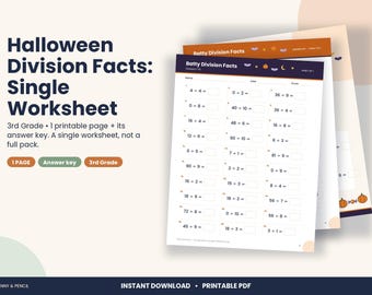 Halloween Division Facts Worksheet, 3rd Grade Math Practice (PDF Download)