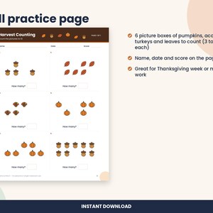 Thanksgiving Counting Worksheet, Kindergarten Fall Count to 10 (PDF Download) image 2