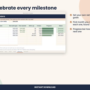 Net Worth Tracker Spreadsheet, Assets and Debts with Charts for Excel & Google Sheets image 5