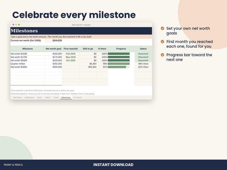 Net Worth Tracker Spreadsheet, Assets and Debts with Charts for Excel & Google Sheets image 5