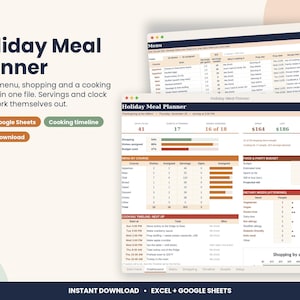 Thanksgiving and Christmas Dinner Planner Spreadsheet for Excel & Google Sheets image 1
