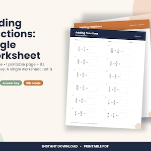5th Grade Adding Fractions Worksheet, Like Denominators (PDF Download)