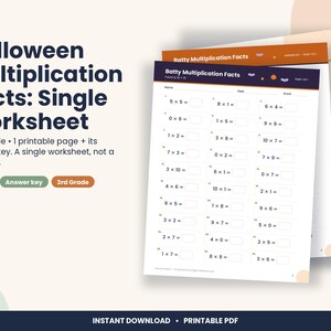 Halloween Multiplication Facts Worksheet, 3rd Grade Facts 0-10 (PDF Download) image 1