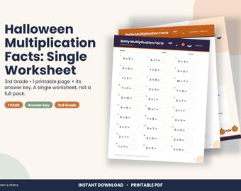 Halloween Multiplication Facts Worksheet, 3rd Grade Facts 0-10 (PDF Download)