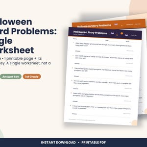 Halloween Word Problems Worksheet, 1st Grade Addition and Subtraction (PDF Download) image 1