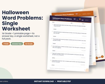Peut inclure: Une fiche d'exercices de problèmes de mathématiques sur le thème d'Halloween pour le niveau CP. La page contient des énoncés sur des fantômes, des bonbons et des citrouilles, ainsi qu'une section pour le nom, la date et le corrigé.