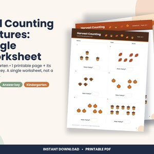Thanksgiving Counting Worksheet, Kindergarten Fall Count to 10 (PDF Download) image 1