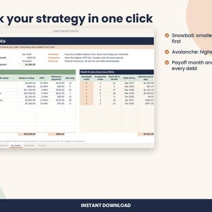 Debt Payoff Planner Spreadsheet, Snowball and Avalanche for Excel & Google Sheets image 4