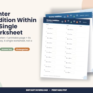 Christmas Addition Within 10 Worksheet, Kindergarten Winter Math (PDF Download) image 1
