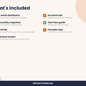 Net Worth Tracker Spreadsheet, Assets and Debts with Charts for Excel & Google Sheets image 6