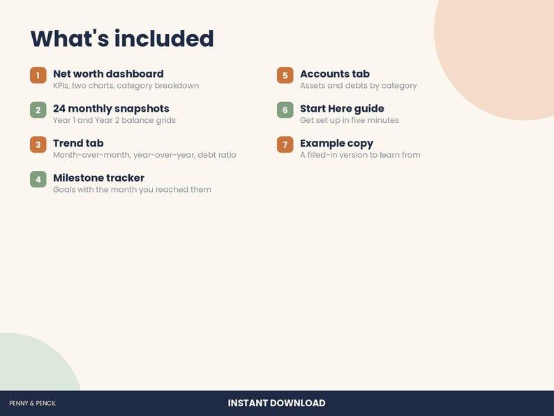 Net Worth Tracker Spreadsheet, Assets and Debts with Charts for Excel & Google Sheets image 6
