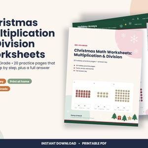 Christmas Math Worksheets, 3rd and 4th Grade Multiplication and Division (PDF Download) image 1