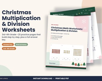 Christmas Math Worksheets, 3rd and 4th Grade Multiplication and Division (PDF Download)