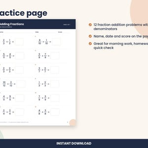 5th Grade Adding Fractions Worksheet, Like Denominators (PDF Download) image 2