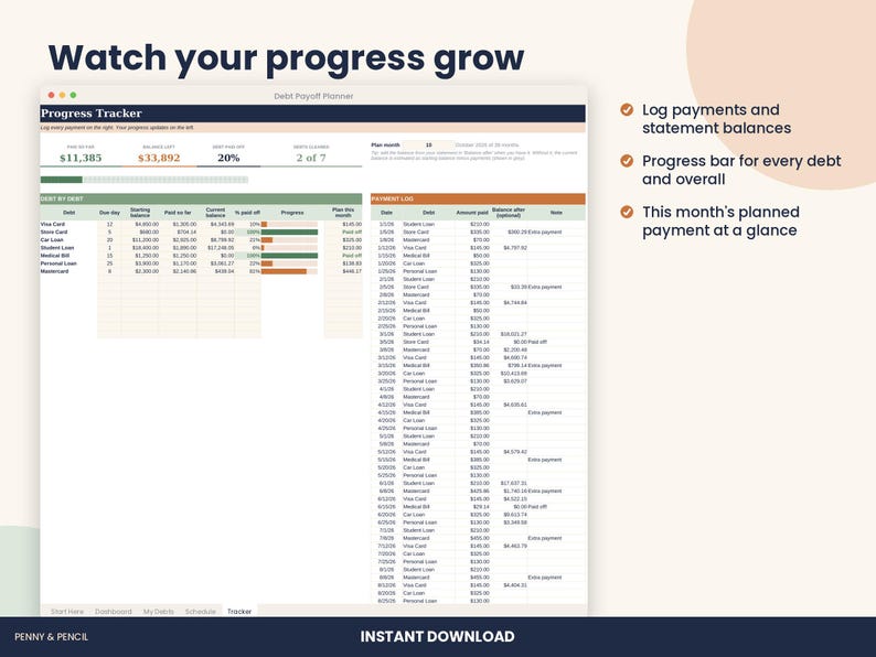 Debt Payoff Planner Spreadsheet, Snowball and Avalanche for Excel & Google Sheets image 5