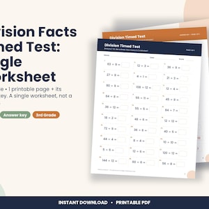 3rd Grade Division Facts Timed Test Worksheet (PDF Download) image 1