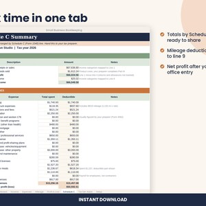 Small Business Bookkeeping Spreadsheet, Schedule C Expenses for Excel & Google Sheets image 4