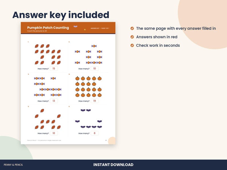 Halloween Counting to 20 Worksheet, Kindergarten Math (PDF Download) imagen 3
