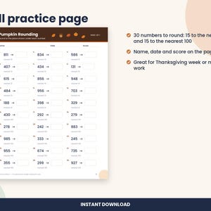 Thanksgiving Rounding Worksheet, 3rd Grade Nearest 10 and 100 (PDF Download) image 2