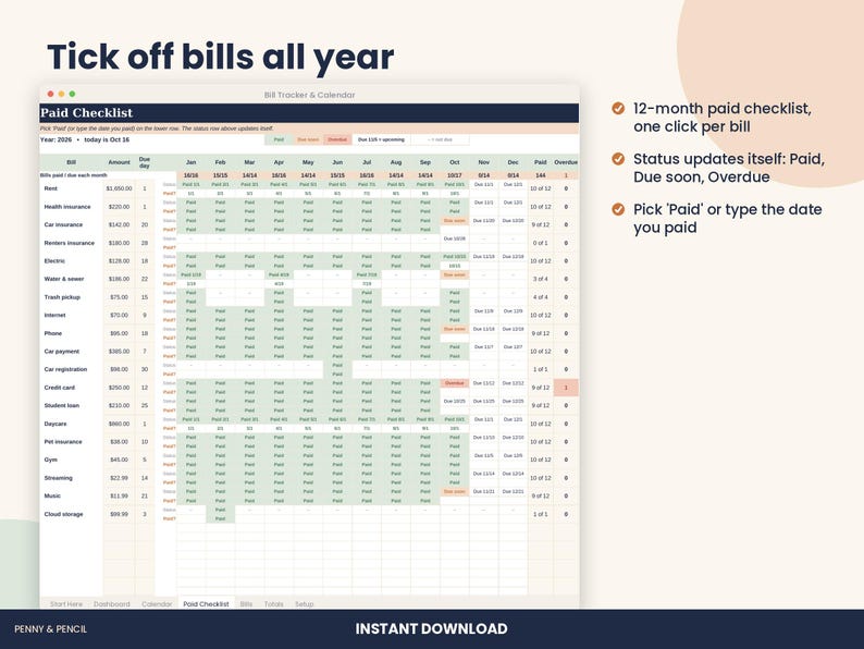 Bill Tracker Spreadsheet, Monthly Bill Calendar for Excel & Google Sheets image 4