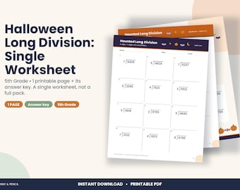 Halloween Long Division Worksheet, 5th Grade with Remainders (PDF Download)