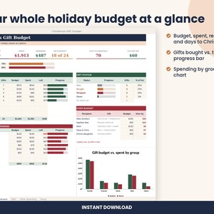 Christmas Gift Budget Tracker Spreadsheet, Holiday Gift List for Excel & Google Sheets image 2
