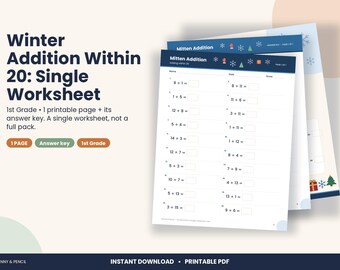 Christmas Addition Within 20 Worksheet, 1st Grade Winter Math (PDF Download)