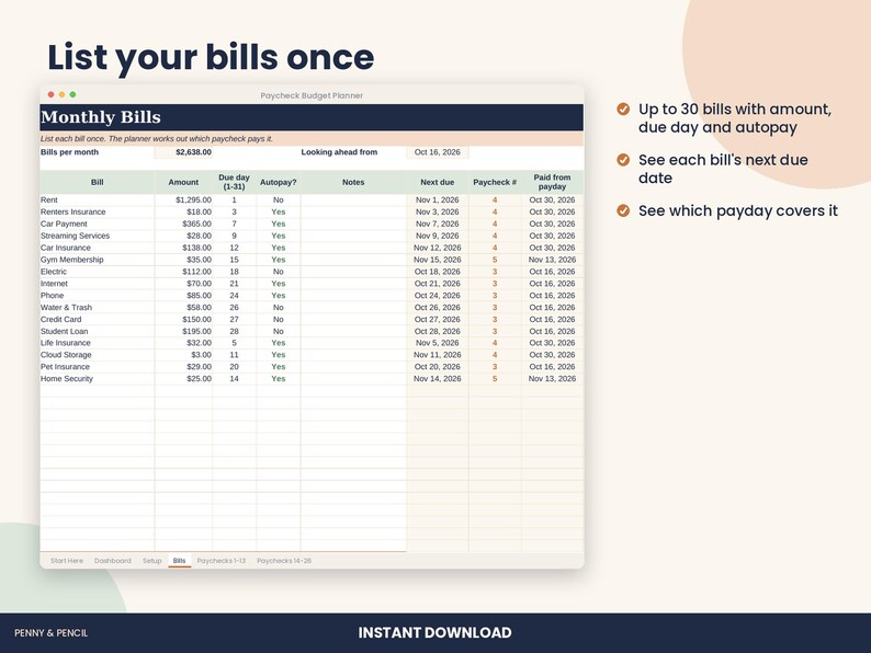 Paycheck Budget Planner Spreadsheet, Biweekly Budget for Excel & Google Sheets image 4